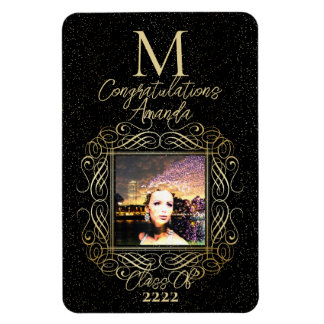 Elegante Schriftrolle + Goldene Punkte Gratulation Magnet