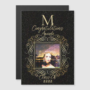 Elegante Schriftrolle + Goldene Punkte Gratulation Magnetkarte
