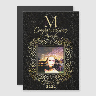 Elegante Schriftrolle + Goldene Punkte Gratulation Magnetkarte