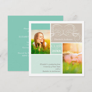 Elegante Schriftrollen Mint Zwei Foto Abschlussfei Einladung