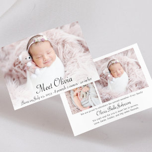 Elegante Schriftstatistik Foto-Collage Baby Mädche Ankündigung