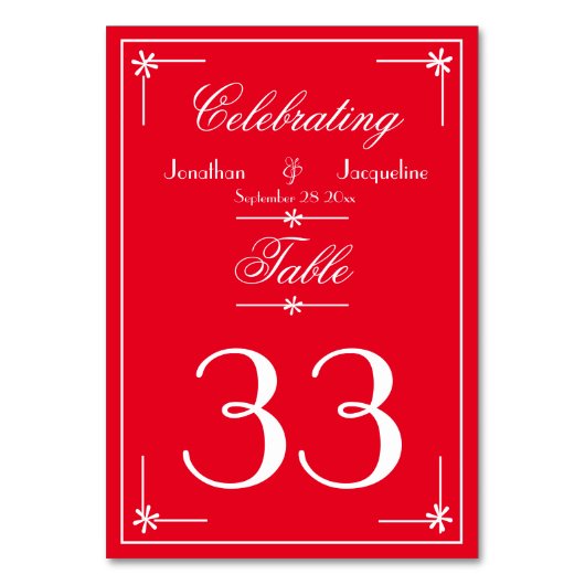 Elegante Schriftzeichen heißen romantische rote Ho Tischnummer (Rückseite)