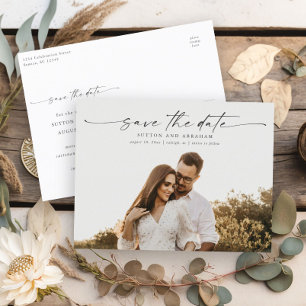Elegante Schriftzug-Foto-Hochzeit - Termin vormerk Ankündigungspostkarte