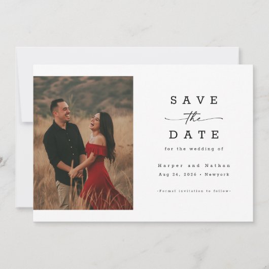 Elegante Schriftzug Foto QR-Code Hochzeit Save The Date (Vorderseite)