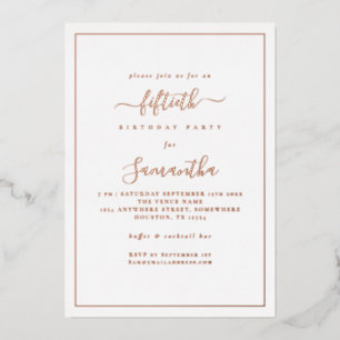 Elegante Schriftzug-Rand 50. Geburtstagsfeier Luxu Folieneinladung