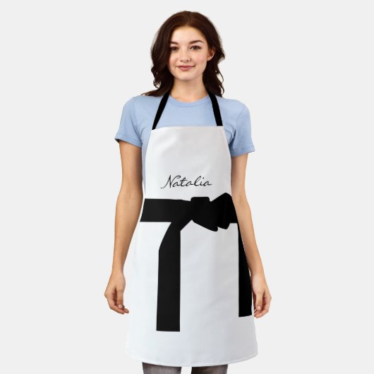 Elegante Schürze Weiß und Schwarz mit Sash (Getragen)