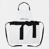 Elegante Schürze Weiß und Schwarz mit Sash (Vorderseite)
