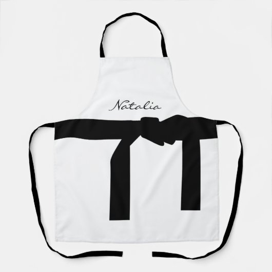 Elegante Schürze Weiß und Schwarz mit Sash (Vorderseite)