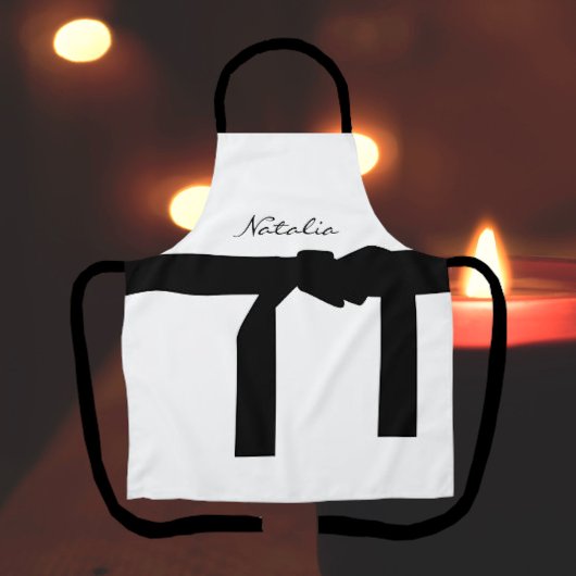 Elegante Schürze Weiß und Schwarz mit Sash