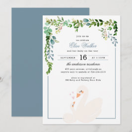 Elegante Schwan Greenery Babydusche Einladung