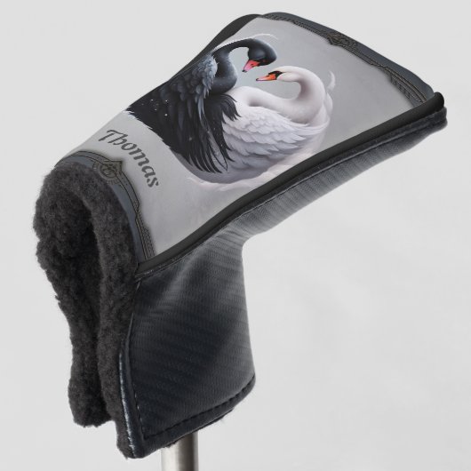 Elegante Schwäne, die gemeinsam ein Herz versprech Golf Headcover (3/4 Vorderseite)