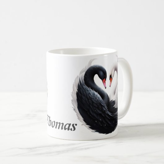 Elegante Schwäne, die gemeinsam ein Herz versprech Kaffeetasse (VorderseiteRechts)