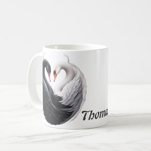 Elegante Schwäne, die gemeinsam ein Herz versprech Kaffeetasse (Vorderseite Links)