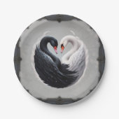 Elegante Schwäne, die gemeinsam ein Herz versprech Pappteller (Vorderseite)