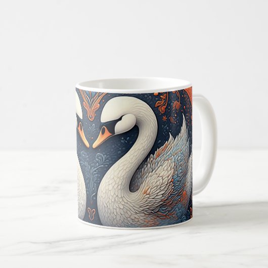 Elegante Schwäne durch Verzierte Blumenmuster Kaffeetasse (VorderseiteRechts)