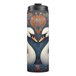 Elegante Schwäne durch Verzierte Blumenmuster Thermosbecher