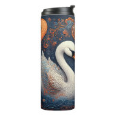 Elegante Schwäne durch Verzierte Blumenmuster Thermosbecher (Nach links gedreht)