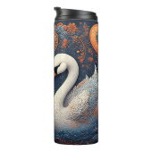 Elegante Schwäne durch Verzierte Blumenmuster Thermosbecher (Nach rechts gedreht)