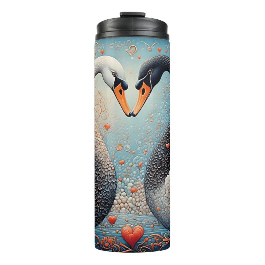 Elegante Schwäne durch Verzierte Blumenmuster Thermosbecher (Vorderseite)