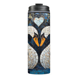 Elegante Schwäne durch Verzierte Blumenmuster Thermosbecher