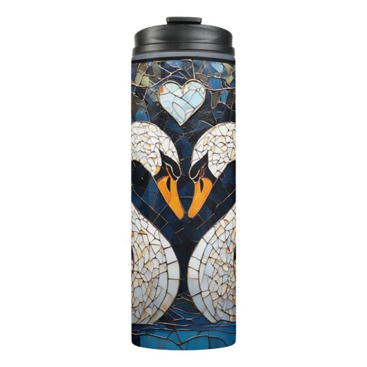 Elegante Schwäne durch Verzierte Blumenmuster Thermosbecher (Vorderseite)