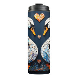 Elegante Schwäne durch Verzierte Blumenmuster Thermosbecher