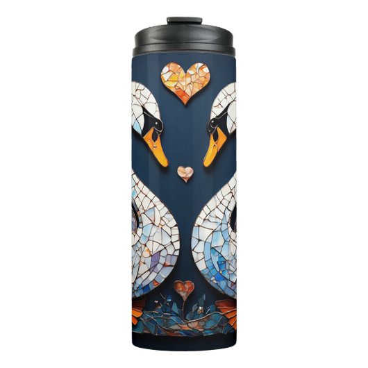 Elegante Schwäne durch Verzierte Blumenmuster Thermosbecher (Vorderseite)