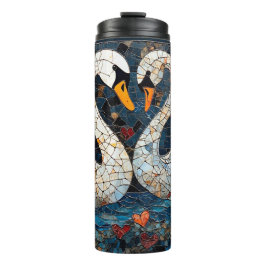 Elegante Schwäne durch Verzierte Blumenmuster Thermosbecher