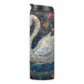 Elegante Schwäne durch Verzierte Blumenmuster Thermosbecher (Nach rechts gedreht)