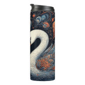 Elegante Schwäne durch Verzierte Blumenmuster Thermosbecher (Nach rechts gedreht)