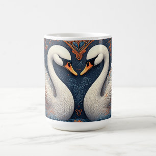 Elegante Schwäne mit aufwendigen Blumenmustern Kaffeetasse