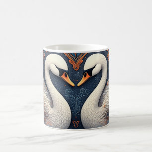 Elegante Schwäne mit aufwendigen Blumenmustern Kaffeetasse