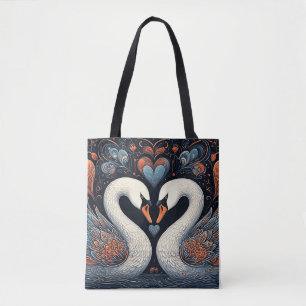 Elegante Schwäne mit aufwendigen Blumenmustern Tasche