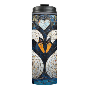 Elegante Schwäne mit aufwendigen Blumenmustern Thermosbecher