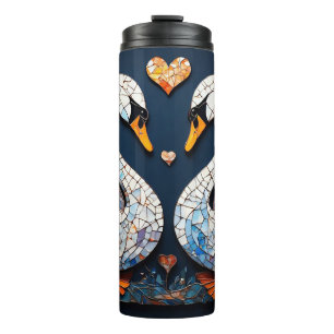 Elegante Schwäne mit aufwendigen Blumenmustern Thermosbecher