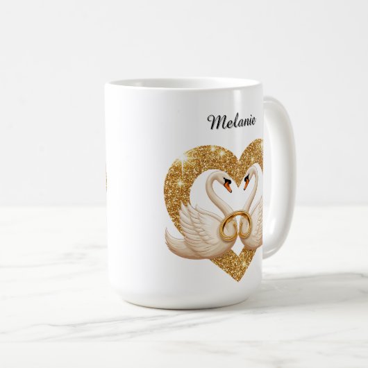 Elegante Schwäne mit Goldenen Ringen Kaffeetasse (VorderseiteRechts)