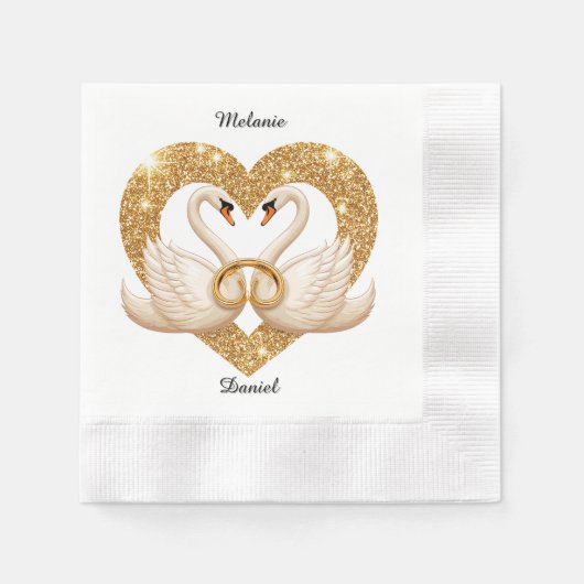 Elegante Schwäne mit Goldenen Ringen Serviette (Vorderseite)
