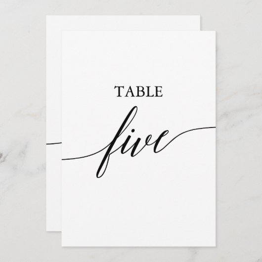Elegante Schwarz-12x18 druckbare Tischnummer fünf (Vorne/Hinten)