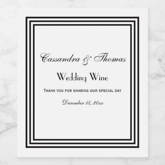 Elegante Schwarz 3X Gerahmte DIY Hintergrundfarbe Weinetikett (Einzelnes Label)