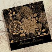 Elegante Schwarz & Beige Wildblumen Beruflich Quadratische Visitenkarte