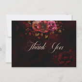 Elegante, schwarz-blumengotische Hochzeit Dankeskarte (Vorderseite)