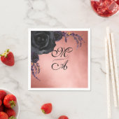 Elegante Schwarz-Blüten-Blüten-Monogramm-Hochzeit Serviette (Beispiel)