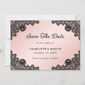 Elegante Schwarz-Blütenlace Hochzeit Save The Date (Vorderseite)