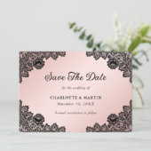 Elegante Schwarz-Blütenlace Hochzeit Save The Date (Stehend Vorderseite)