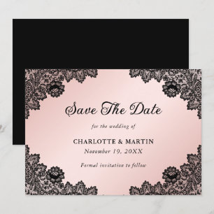 Elegante Schwarz-Blütenlace Hochzeit Save The Date
