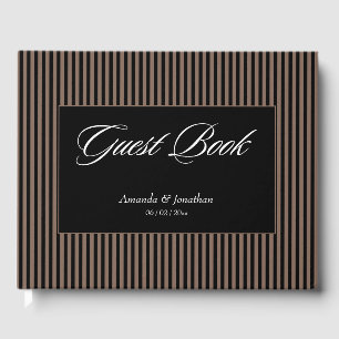 Elegante Schwarz-Braun-Streifen Hochzeit Gästebuch