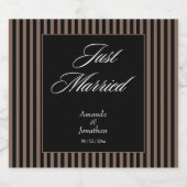 Elegante Schwarz-Braun-Streifen Hochzeit Schaumweinetikett (Einzelnes Label)