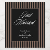 Elegante Schwarz-Braun-Streifen Hochzeit Weinetikett (Einzelnes Label)