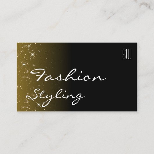 Elegante schwarz-braune Glitzer-Sterne mit Monogra Visitenkarte (Vorderseite)