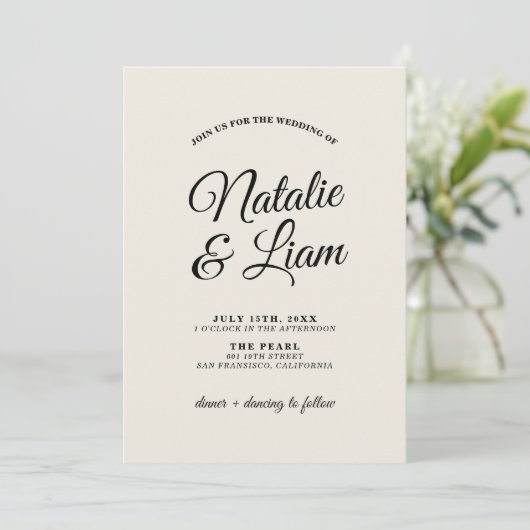 Elegante Schwarz Creamy Retro Fun Fett Moderne Hoc Einladung (Stehend Vorderseite)